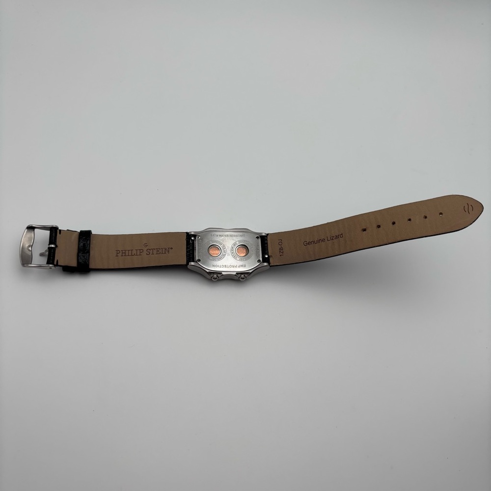 Philip Stein Teslar Dual Time Diamond Bezel Watch 45mm Lizard Strap - Picture 7 of 10